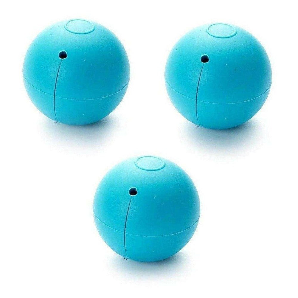Drie blauwe bolvormige greepverdikkers van zacht plastic voor beter grip