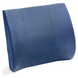 Donkerblauw gebogen rugkussen zonder model op witte achtergrond met naaddetails