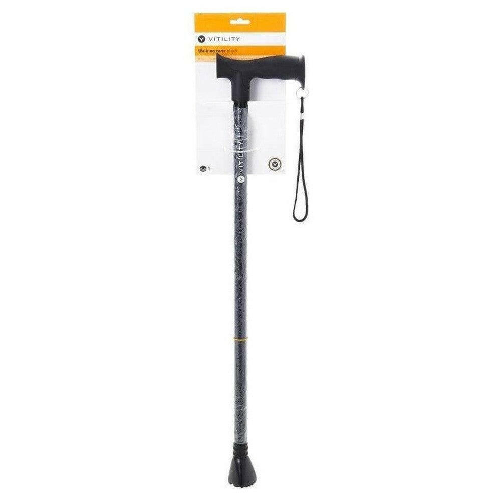 Vitility wandelstok zwart in transparante verpakking met oranje strip
