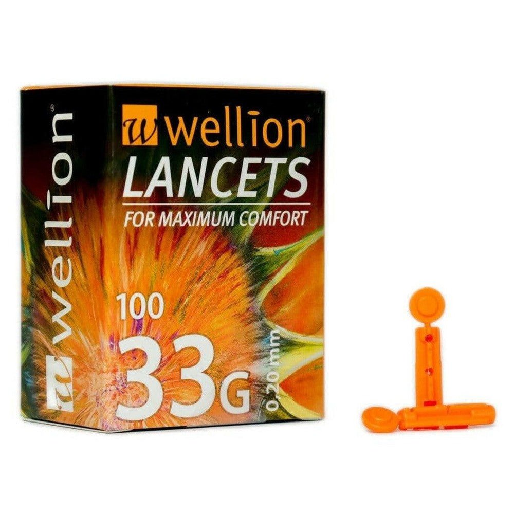 Wellion lancetten 33G en oranje prikpennen set voor glucosemeting