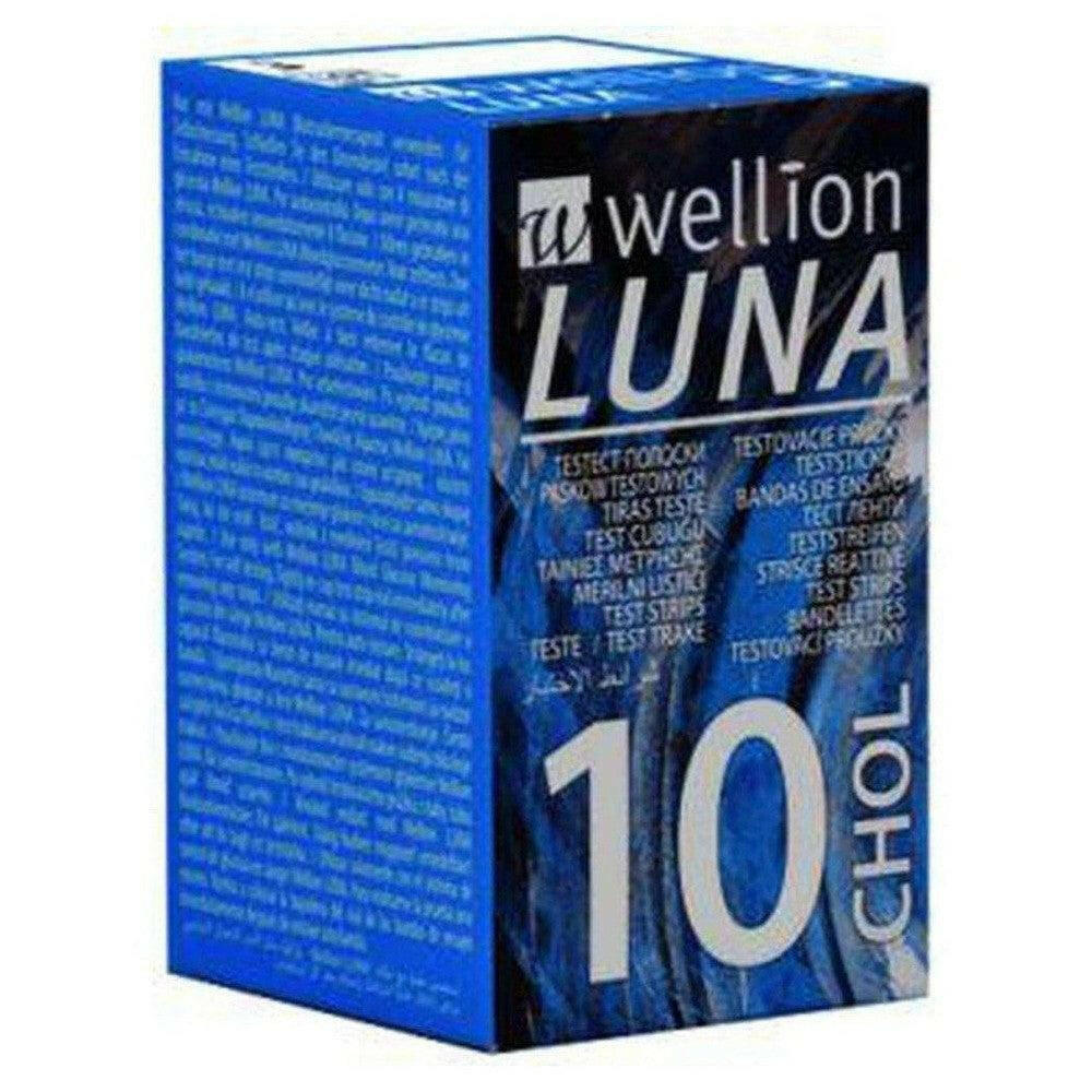 Wellion Luna cholesterol teststrips verpakking 10 stuks blauw