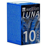 Wellion Luna cholesterol teststrips verpakking 10 stuks blauw