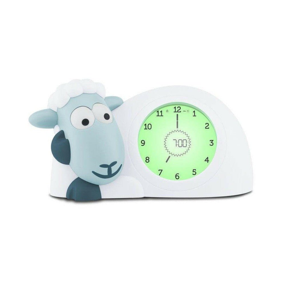 Zazu slaaptrainer lichtblauw met groene digitale klok en a.m. p.m.